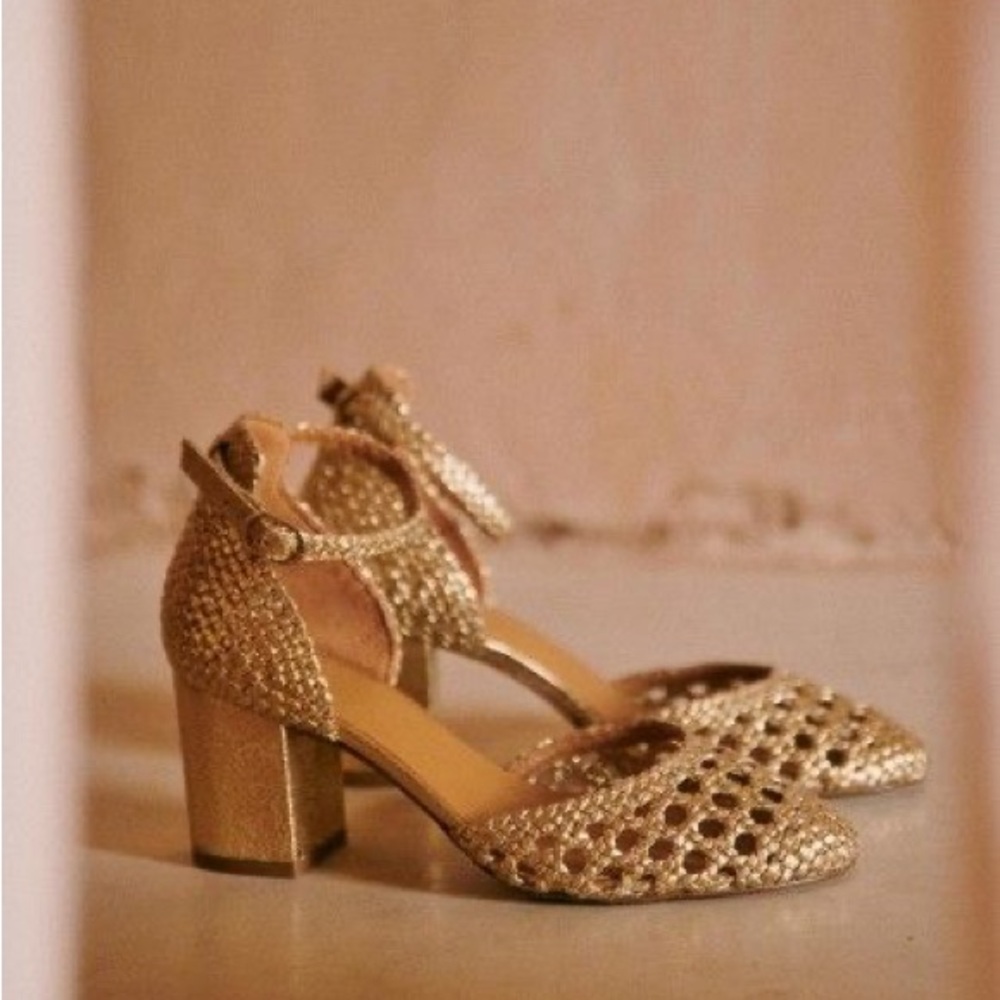 Sezane Emmanuelle Babies Gold Pump Heels Sandals